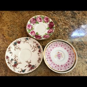 Three Beautiful misc vintage tea cup saucers.